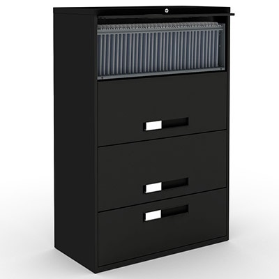 File Cabinet-Lateral 9300 Receding, 4 Drawer, Black