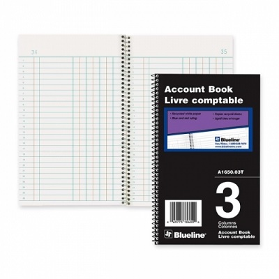 Account Book-Wire, 8X5 White 3 Column