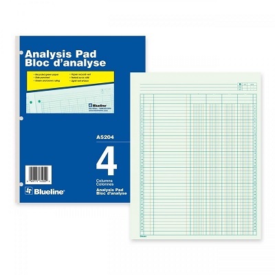 Analysis Pad-50 Sheet Green 10-7/8X8.5 4 Column