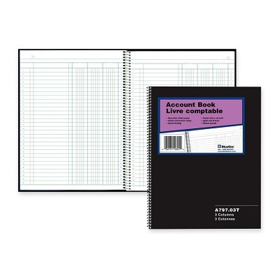 Account Book-Wire, 100 Page White 10.25X8 3 Column