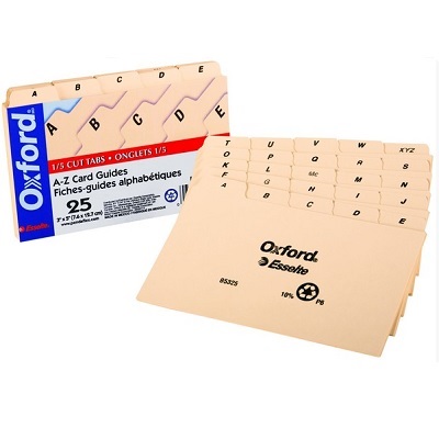 Card Guides-3X5 Manila, A-Z Plain, 25/Set