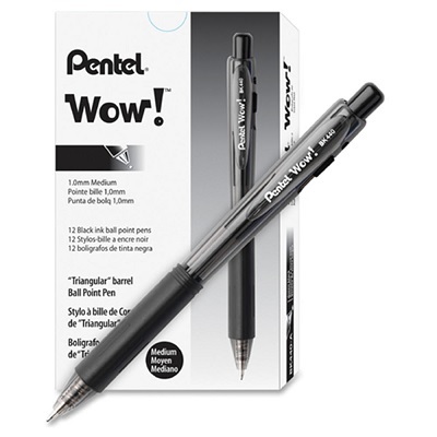 Pen-Retractable Ballpoint, Wow 1.0Mm Black,12/pk