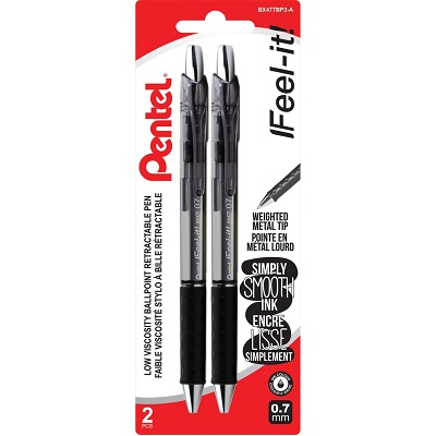 Pen-Retractable, Feel-It! Ballpoint, 0.7Mm Black 2/Pack
