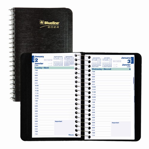 Blueline Essential Daily Pocket Planner 2024 6" x 3-1/2" ,Bilingual, Black (C1501.81BT)