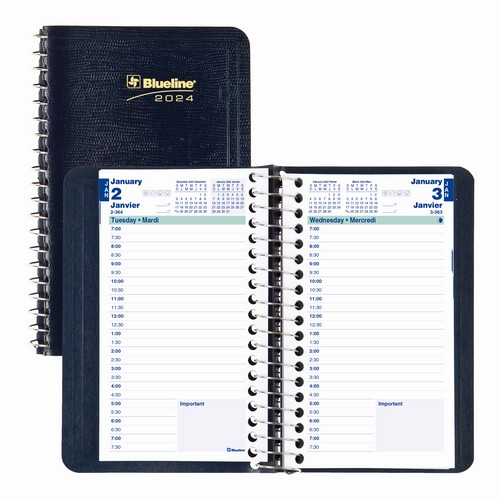 Blueline Essential Daily Pocket Planner 2024 6" x 3-1/2" ,Bilingual, Blue (C1501.82BT)