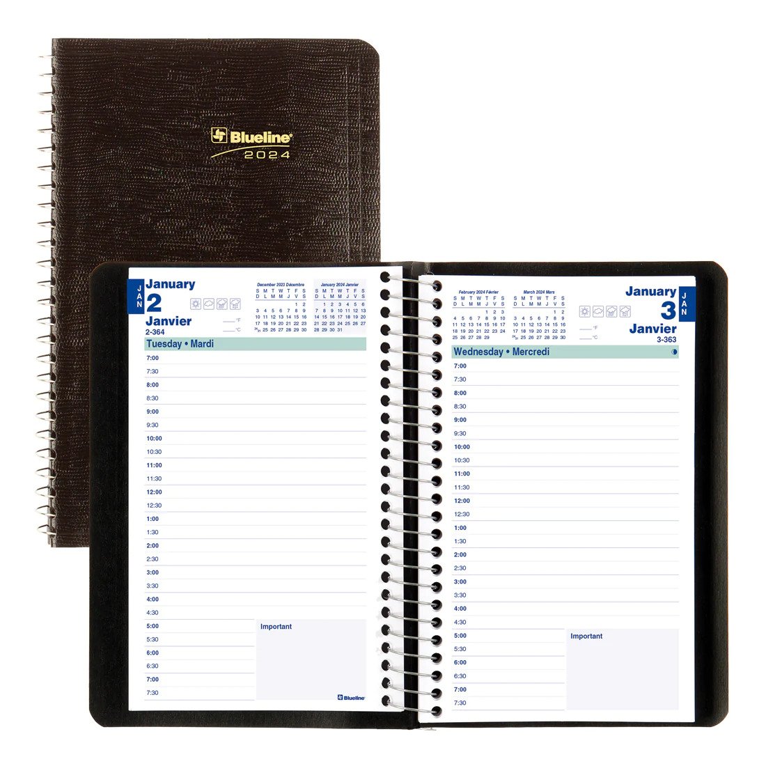 Blueline Essential Daily Planner 2024, Bilingual Black (C1504.81BT) (FREE SHIPPING)