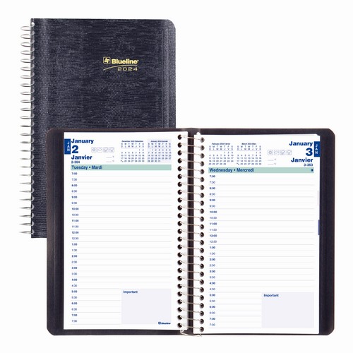 Blueline Essential Daily Planner 2024, Bilingual Blue (C1504.82BT) (FREE SHIPPING)