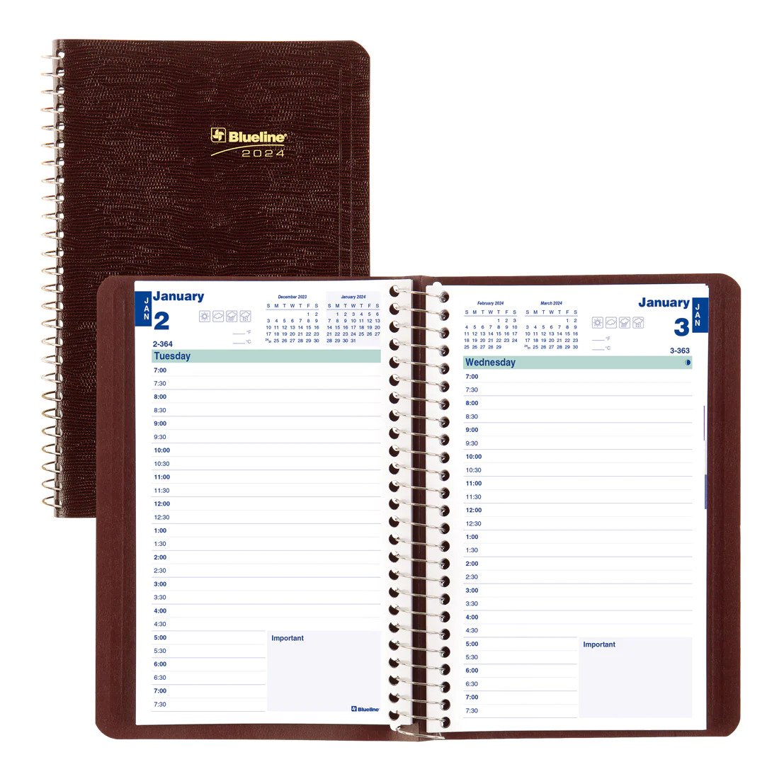 Essential Daily Planner 2024, English Burgundy (C1504.83T) (FREE SHIPPING)
