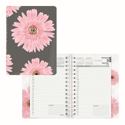 Blueline Essential Pink Ribbon Daily Planner 2024, Bilingual, Pink (C1504W.95BT) (FREE SHIPPING)