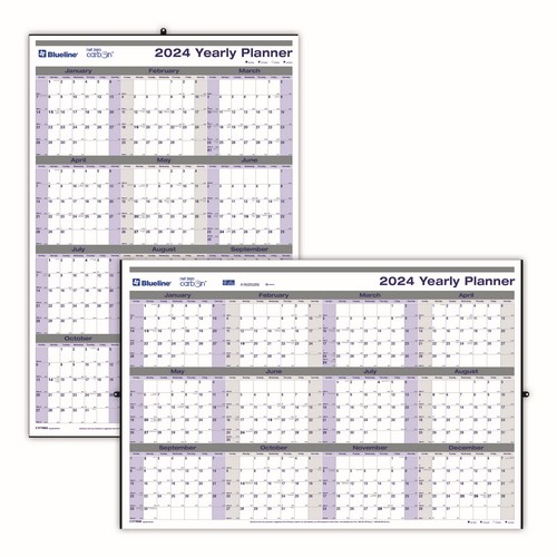 Blueline Net Zero Carbon™ Laminated Yearly Wall Calendar 2024, English (C177868) (FREE SHIPPED)