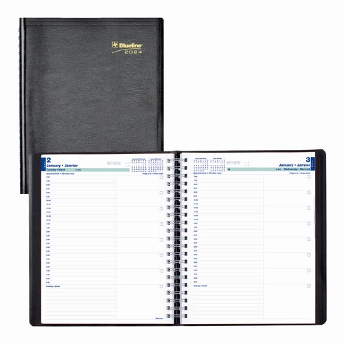 Blueline Essential Daily Planner 2024, Bilingual, Black (C965.81BT) (FREE SHIPPING)