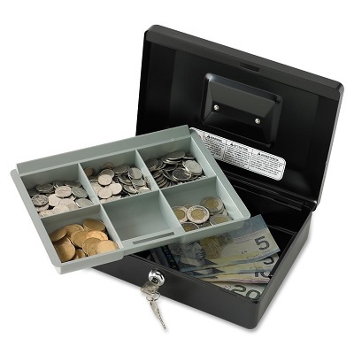 Cash Box-6 Compartment 10" Removable Tray, Key Lock