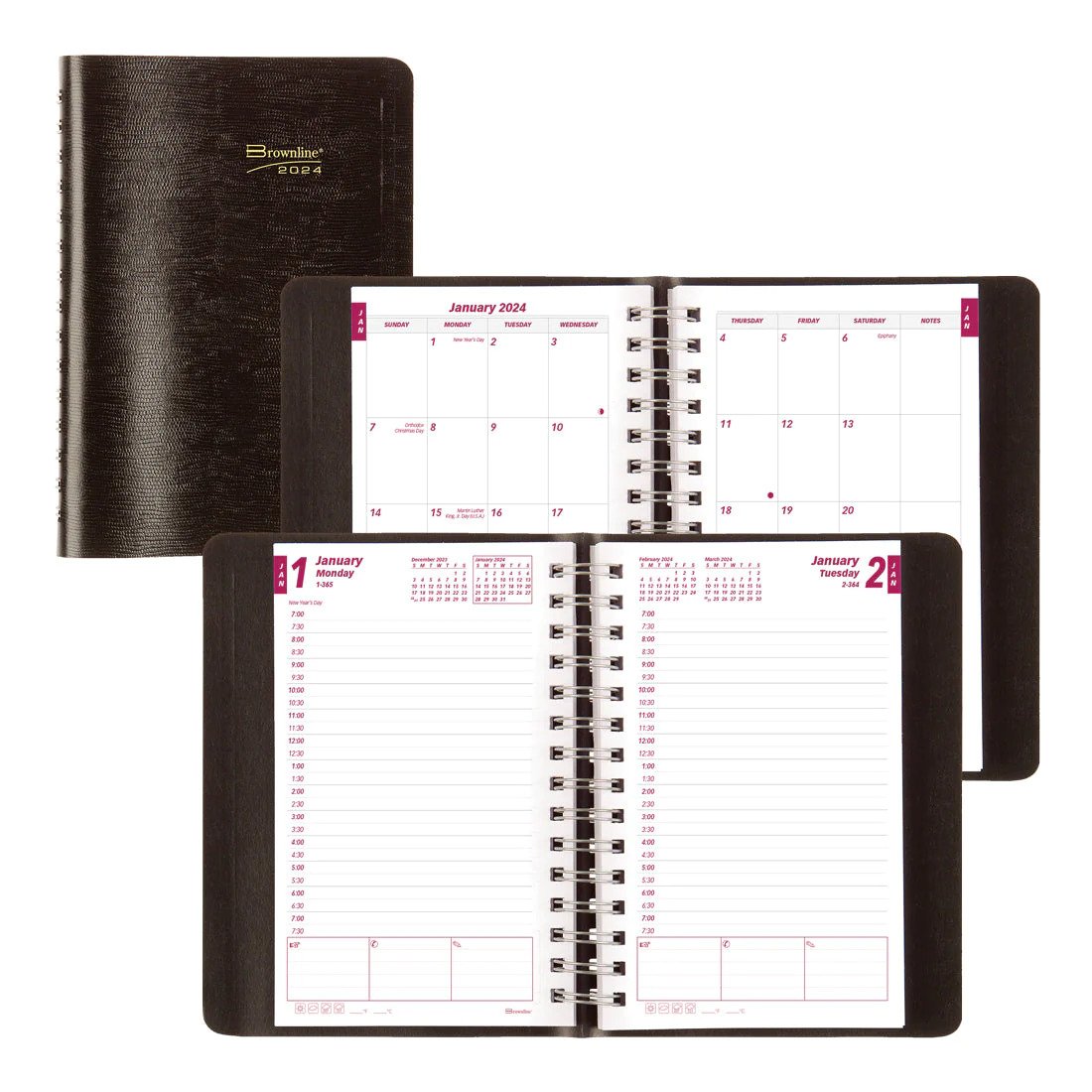 Brownline Essential Daily Planner 2024, English, Black (CB634W.BLK) (FREE SHIPPED)