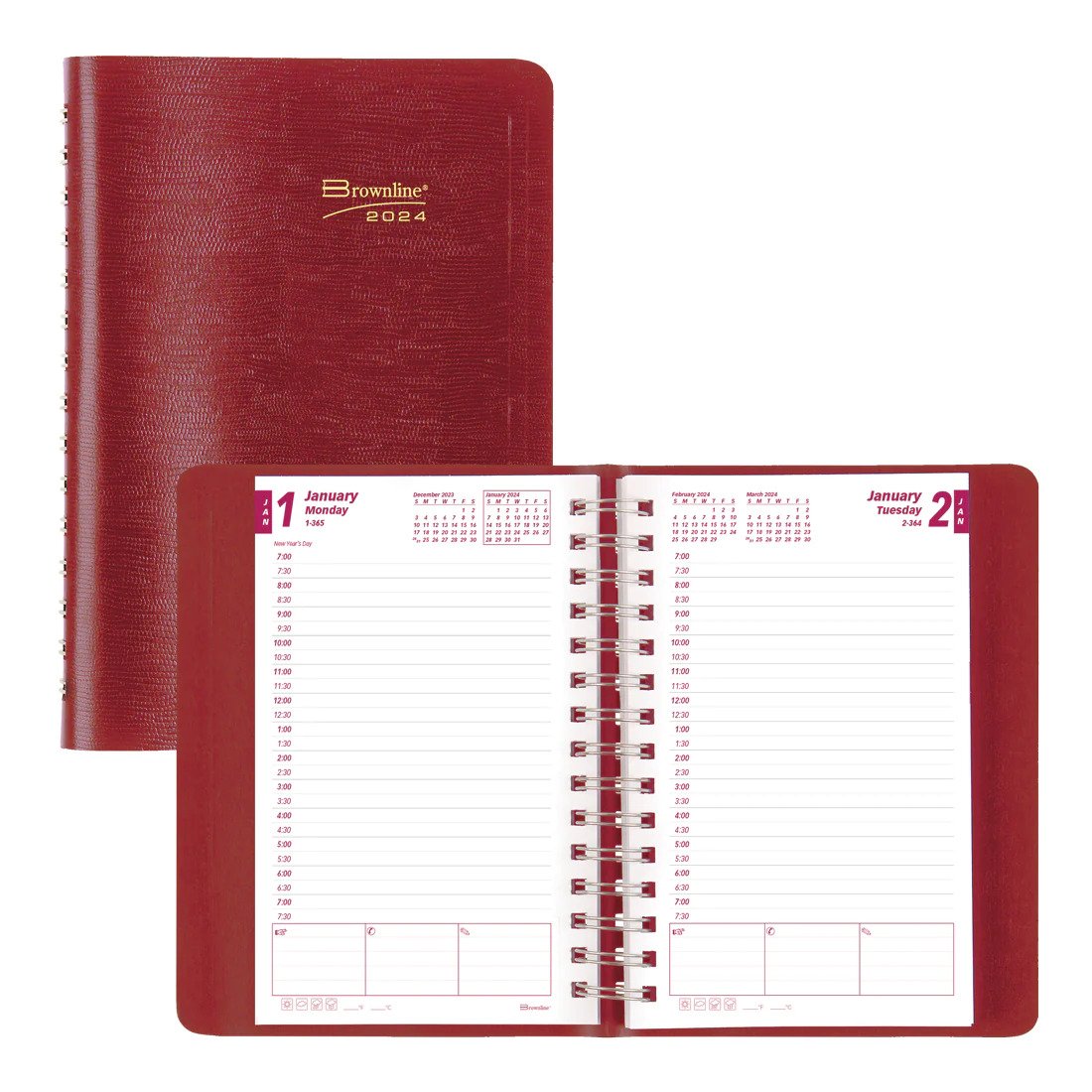 Brownline Essential Daily Planner 2024, English, Red (CB634W.RED) (FREE SHIPPED)