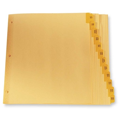 Index Dividers-Printed Tab 11X8.5 Jan-Dec Buff Biling.12/Set