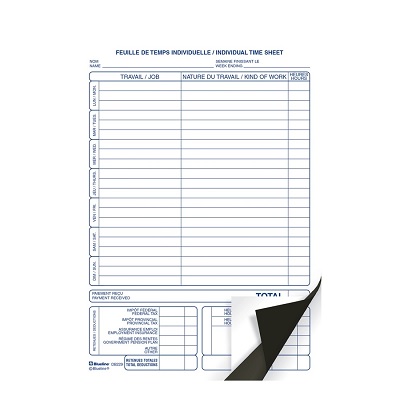 Forms-Time Sheet, Individual 1-Part Bilingual