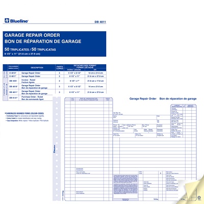 Forms-Garage Repair Snapset 8.5X11 50 Triplicate