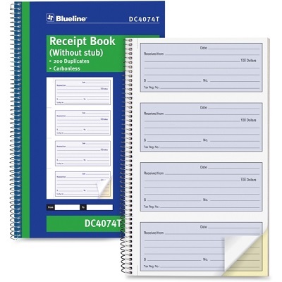Receipt Book-Ncr 200 Duplicate 4-Up 10-5/8X6-5/8 English