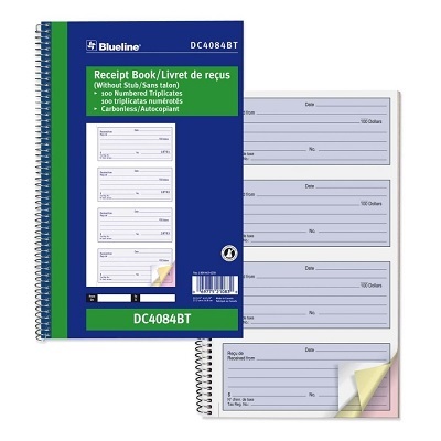 Receipt Book-Ncr 100 Triplicate 4-Up 10-5/8X6-5/8 -Numbered