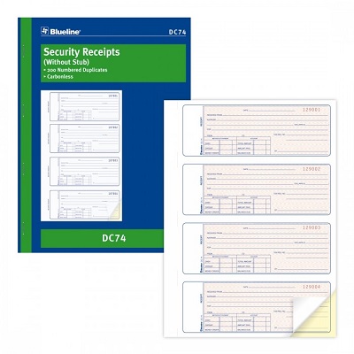 Forms-Ncr, Security Receipt 11X8 4-Up 200 Duplicate