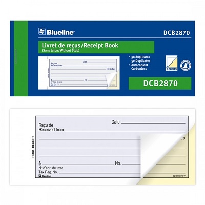 Receipt Book-Ncr 50 Duplicate 1-Up 2-3/4X6-3/4 Bilingual