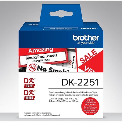 Labels-Brother Paper Tape 2.4" X 50' Black, Red On White