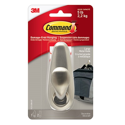 Hook-Command Adhesive, Large, Metal, Brushed Nickel