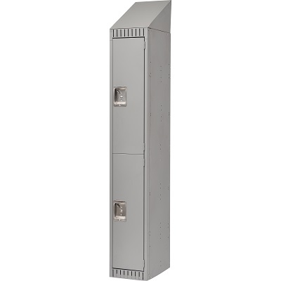 Locker-Slope Top, 2 Tier 1 Bank 12" X18" X33-1/4", Grey