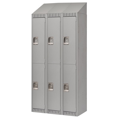Locker-Slope Top, 2 Tier 3 Bank 12" X18" X33-1/4", Grey