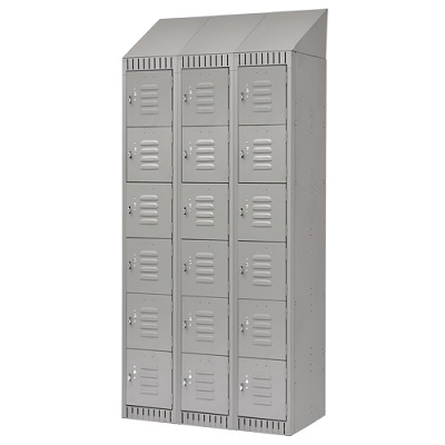 Lockerette-Slope Top, 6 Tier 3 Bank 12" X18" X11", Grey