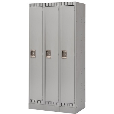 Locker-Recessed Base, 1 Tier 3 Bank 12" X18" X76", Grey