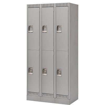 Locker-Recessed Base, 2 Tier 3 Bank 12" X18" X33-1/4", Grey