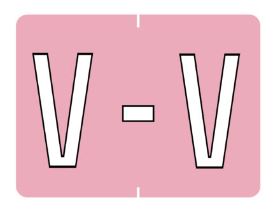 Datafile Pendaflex Compatible End Tab Alphabetic Labels -"V" Light Pink, 240 Labels/pk (V-Light Pink)