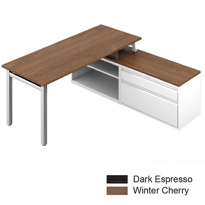 Workstation-Ionic Overlapping L-Shaped, Cherry/White