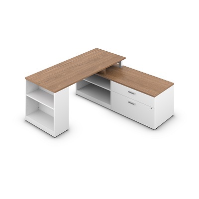 Workstation-Ionic L-Shaped/Bookcase, Winter Cherry/White