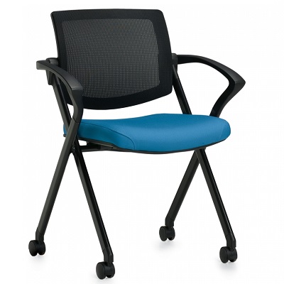 Chair-Guest, Mesh Gennex, Dual Wheel With Arms, Sky