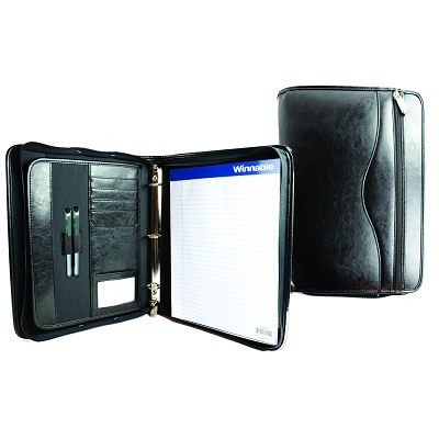 Binder-Executive, 1" Zippered, Leather, Black