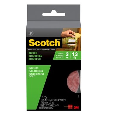 Fasteners-Indoor, Scotch Hook & Loop 3/4" X 5' White