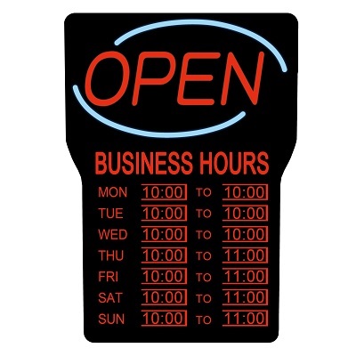 Sign-Led, Open With Business Hours, English