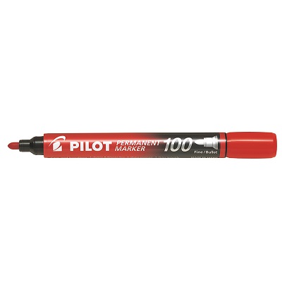 Marker-Permanent, Pilot 100, Bullet Tip, Red,12/pk