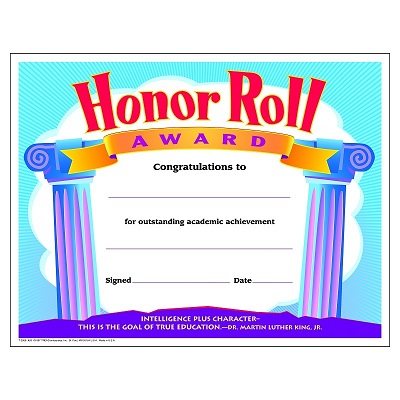 Certificate-Colourful Classics, Honor Roll