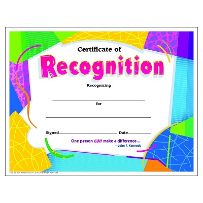 Certificate-Colourful Classics, Recognition
