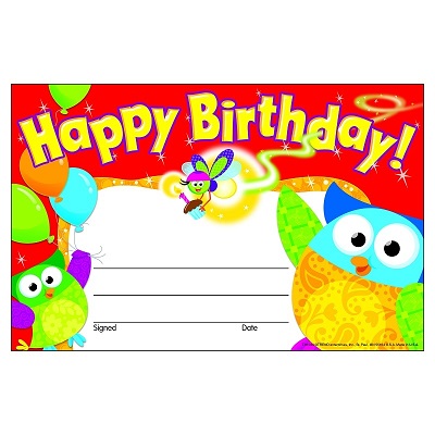 Recognition Award-Happy Birthday Owl-Stars!