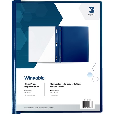 Report Cover-Poly Clear Front, Dark Blue 3/Pack