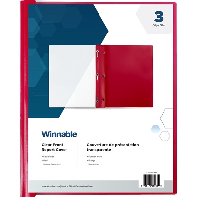 Report Cover-Poly Clear Front, Red 3/Pack