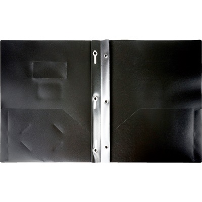 Portfolio-Twin Pocket, Poly With Fasteners, Black 3/Pack