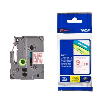 Tape-P-Touch Tz Laminated, 9Mm Red On White