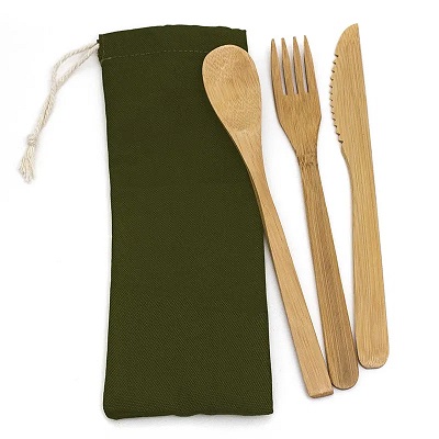 Cutlery-3 Piece Bamboo Utensils Kit W/ Cloth Case 8"
