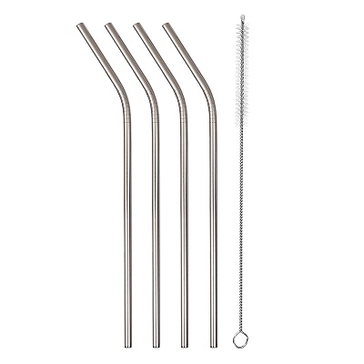Straws-Reusable Stainless Steel W/ Cleaning Brush 4/Pack